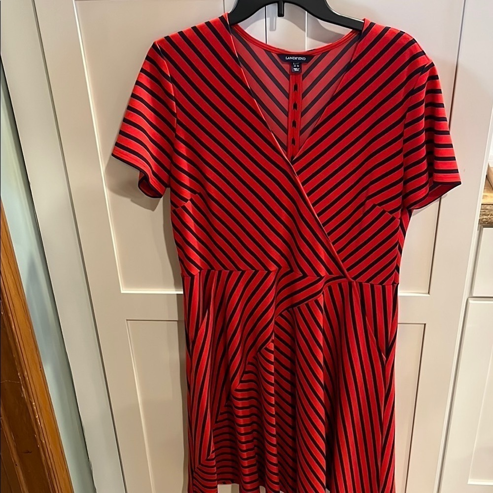 Lands' End Red and Blue A-line Midi Dress
